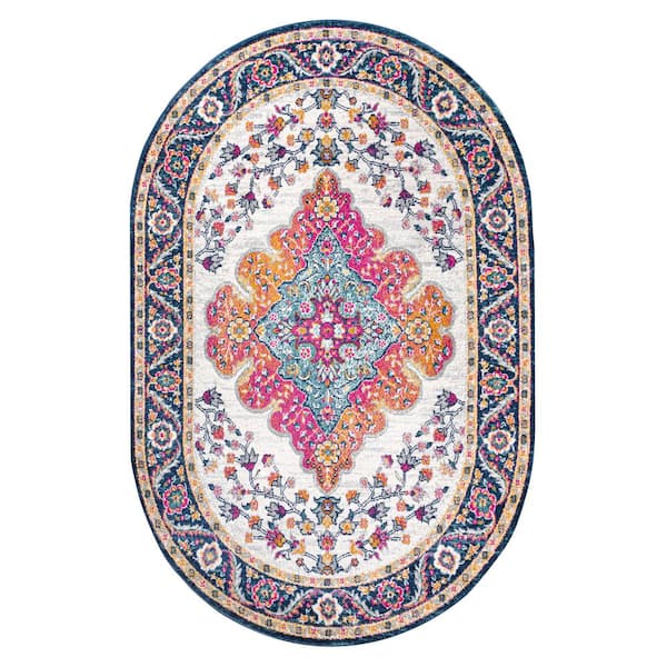 Bohemian Flair Boho Blue/Multi 4 ft. x 6 ft. Vintage Medallion Oval Area Rug