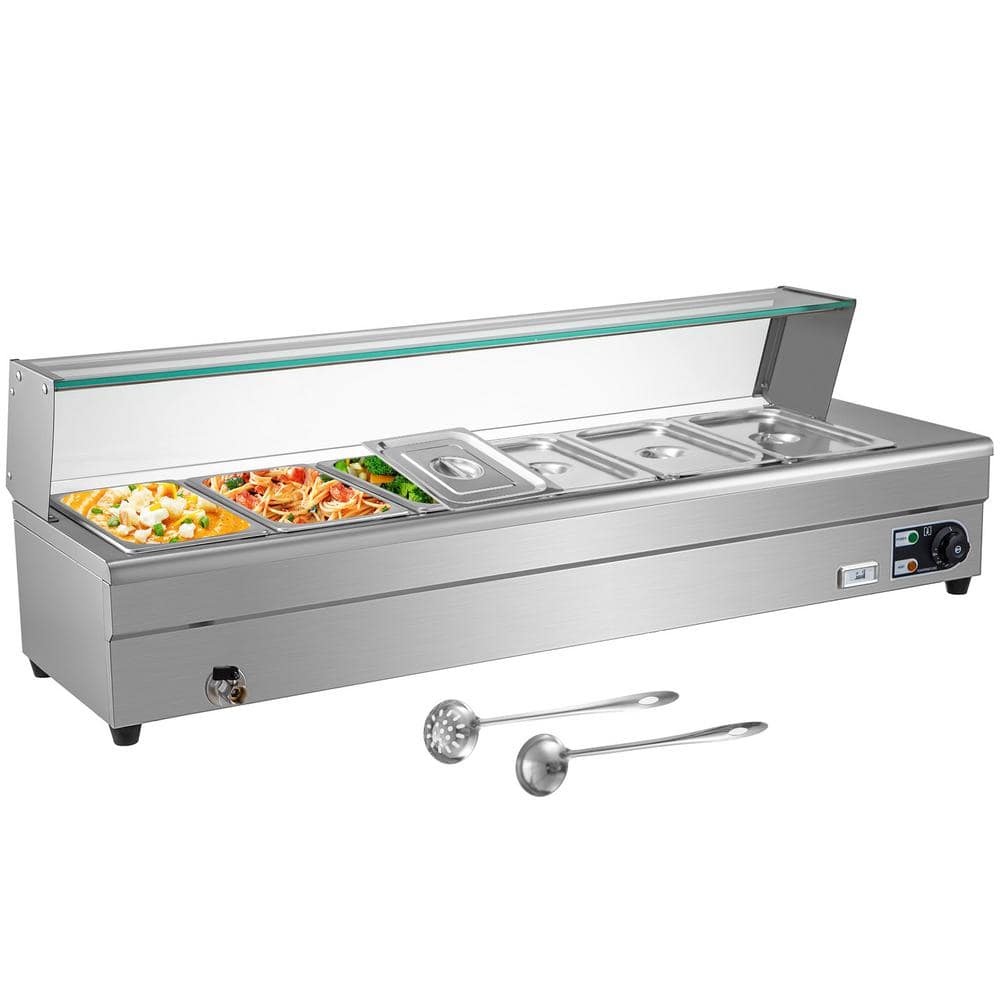 VEVOR 6 Pan x 1/3 GN Stainless Steel Commercial Food Steam Table 6 in. Deep 1500Watt Electric Countertop Food Warmer 42 Qt.