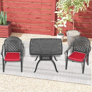 3-Piece Set of Cast Aluminum Patio Outdoor Dining Set with Random Colors Cushions and Black Frame