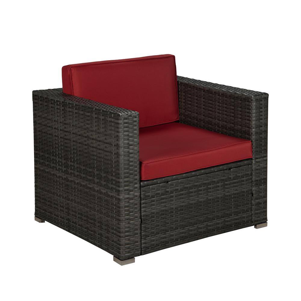 4-Piece Wicker Outdoor Sectional Set with Red Cushion