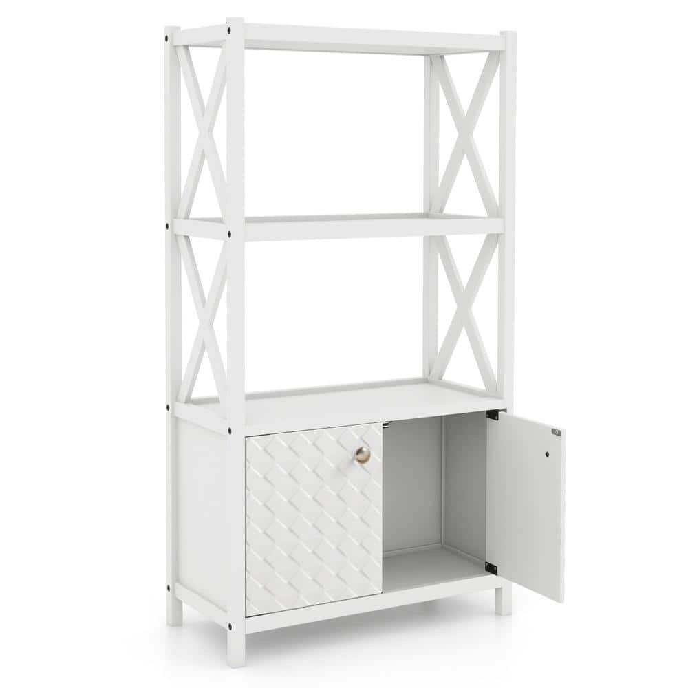 Bathroom Storage Cabinet with Open Shelves Double Embossed Doors and X-Shaped Side Bars Rubber Wood price history on PriceWatchPro