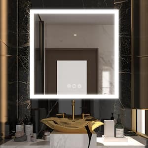 35 in. W x 35 in. H Square Frameless Wall Mount Bathroom Vanity Mirror in Silver with LED and Anti-Fog