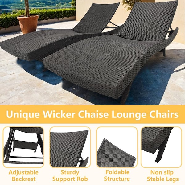Dark Gray All-Weather PE Rattan Wicker Outdoor Chaise Lounge