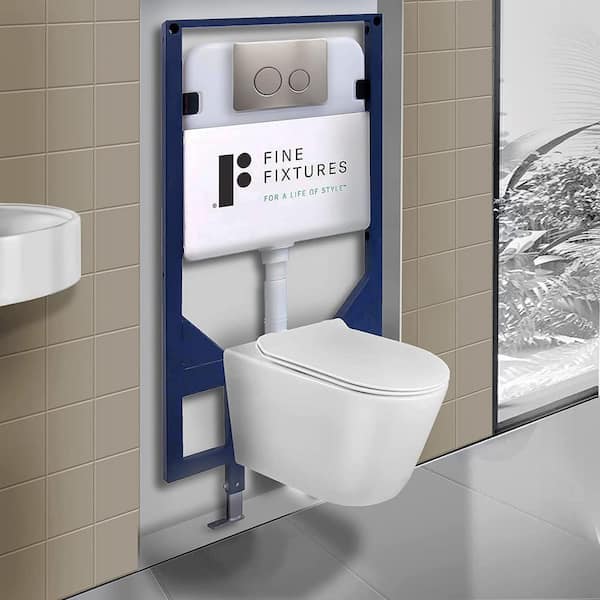 Dakota Wall-Hung 2-piece 1.6 GPF Dual Flush Round Toilet in White with Tank and Dual Flush Plate Seat Included