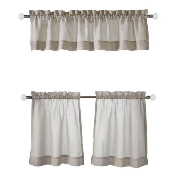 Habitat Wickham Sand Polyester Faux Linen 52 in. W x 24 in. L Rod Pocket Indoor Sheer Tiers (Tiers & Valance)