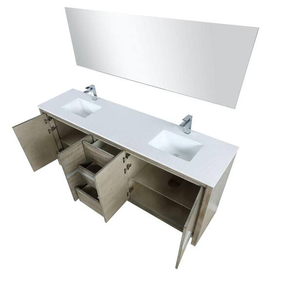 Lexora Lafarre 80 in W x 20 in D Rustic Acacia Double Bath Vanity, Cultured Marble Top, Brushed Nickel Faucet Set and Mirror, Rustic Acacia w/ Brushed