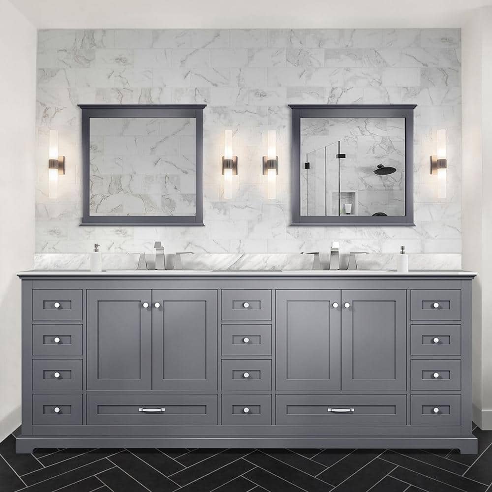 Lexora Dukes 84 in. W x 22 in. D Dark Grey Double Bath Vanity, Carrara  Marble Top, and 34 in. Mirrors LD342284DBDSM34 - The Home Depot