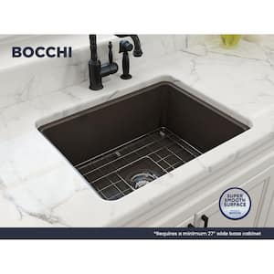 Sotto Matte Brown Fireclay 24 in. Single Bowl Undermount/Drop-In Kitchen Sink w/Protective Bottom Grid and Strainer