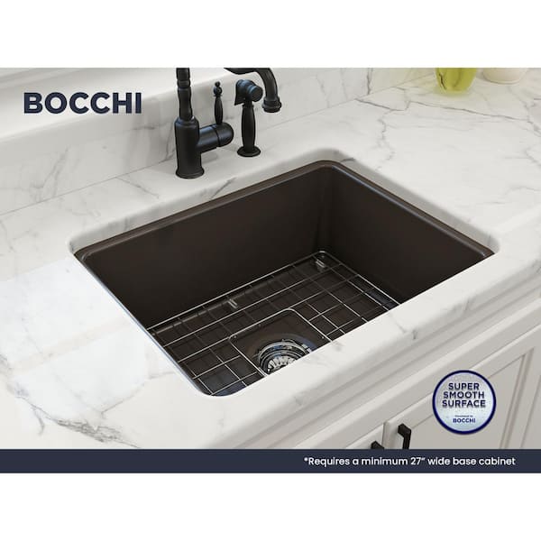 Sotto Matte Brown Fireclay 24 in. Single Bowl Undermount/Drop-In Kitchen Sink w/Protective Bottom Grid and Strainer