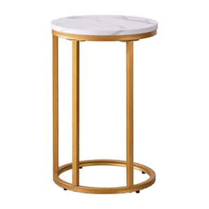 Golden Metal Outdoor Side Table with Round Marble Color Top