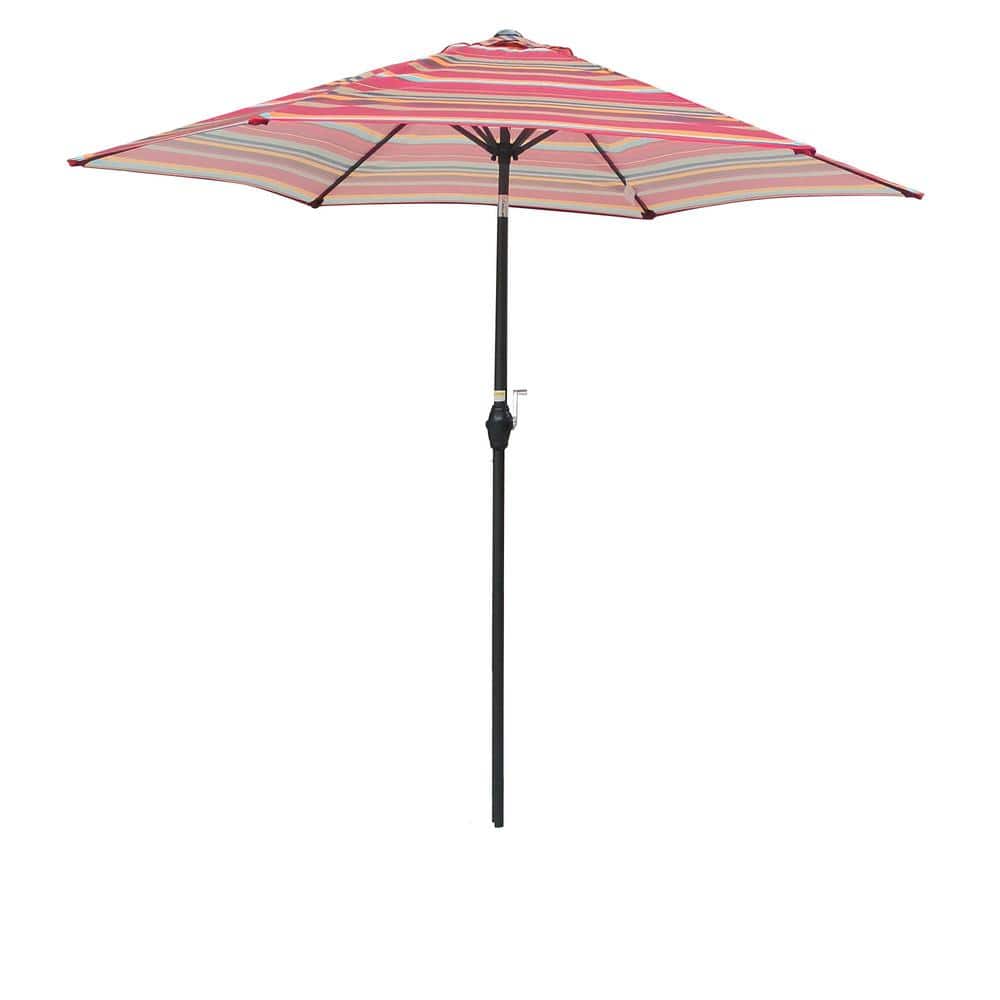 9 ft. Metal Market Patio Umbrella in Red Stripes