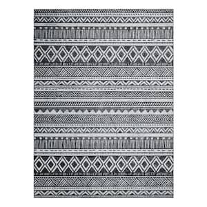 Black/White 4 ft. x 6 ft. Moroccan Boho Modern Geometric Area Rug