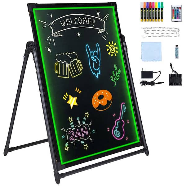 LED Message Writing Board Neon Effect Menu Sign Board 32 in. x 24 in. Illuminated Erasable Lighted Chalkboard Black