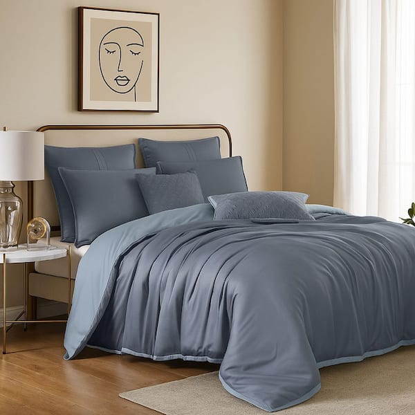 Keo Smoke Blue Queen Cotton Comforter Set