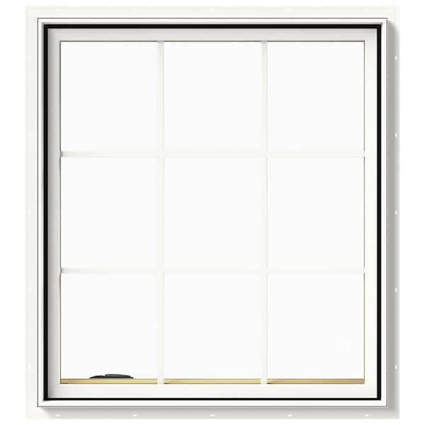 JELD-WEN 36 in. x 40 in. W-2500 Series White Painted Clad Wood Left-Handed Casement Window with Colonial Grids/Grilles