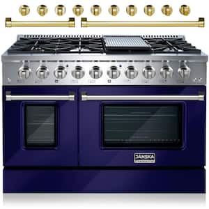 Professional Series 48 in. 6.7 cu. ft. 8 Burners Double Oven Gas Range with Griddle in Glossy Blue