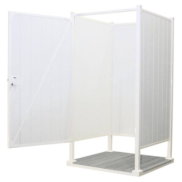 ToddPod 46 in. x 46 in. x 87 in. 4-Sided Single Unit with White Walls and Grey Decking Kit