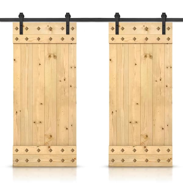 CALHOME 80 in. x 84 in. Unfinished DIY Pine Wood Interior Double Sliding Barn Door with Hardware Kit and Clavos