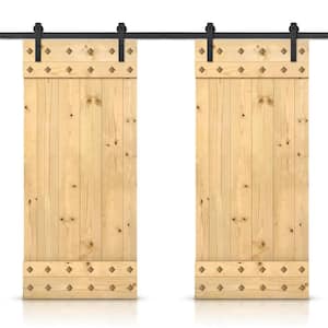 88 in. x 84 in. Unfinished DIY Pine Wood Interior Double Sliding Barn Door with Hardware Kit and Clavos