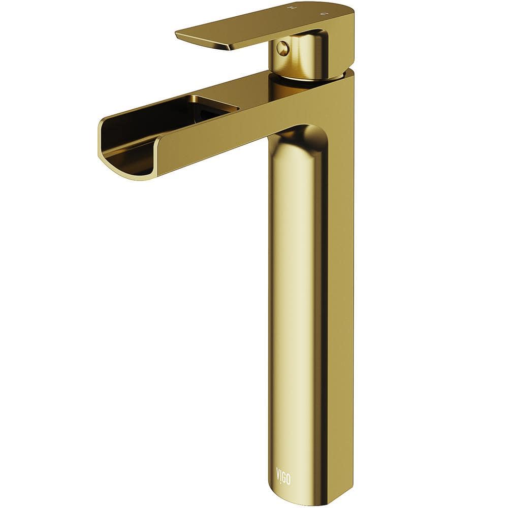 Amada Matte Brushed Gold Waterfall Vessel Sink Faucet