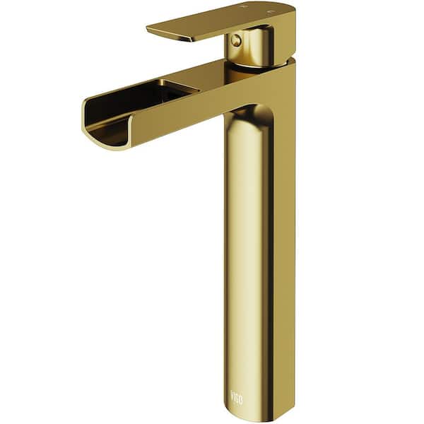 VIGO Amada Single Handle Single-Hole Bathroom Vessel Faucet in Matte Brushed Gold