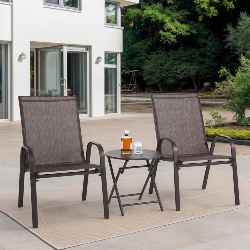 3-Piece Patio Set: Breathable Textilene Camping Chairs and Folding Steel Ta