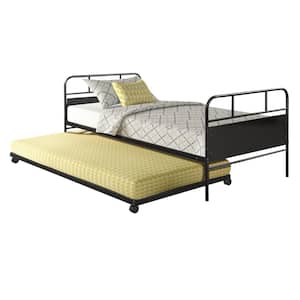 Metal Twin Size Daybed Platform Bed Frame with Trundle Built-in Casters