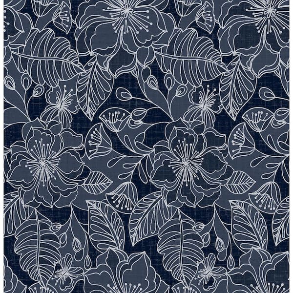 Brewster Toulouse Navy Floral Navy Wallpaper Sample