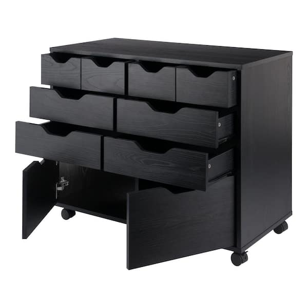 WINSOME WOOD Halifax Black Cabinet with 4 Small and 4 Medium