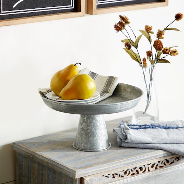 7 in. H Gray Galvanized Decorative Cake Stand
