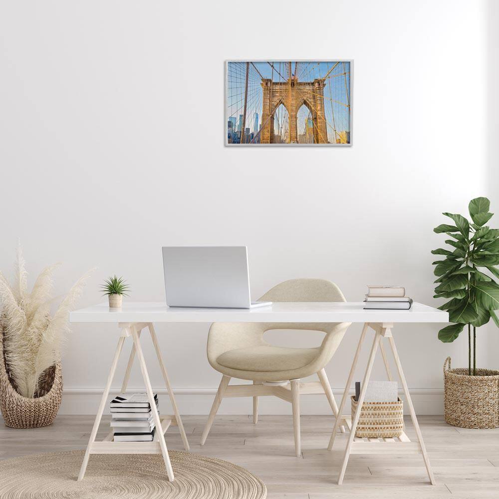 Industrial Bridge with American Flag by 7 Trees Design Gray Framed Abstract Giclee Art Print 16 in. x 24 in. price history on PriceWatchPro