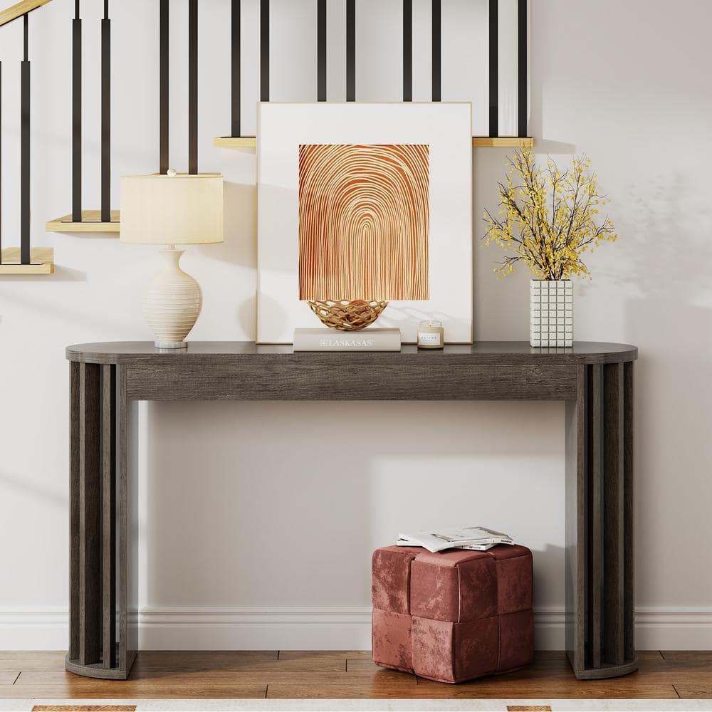 Gray Engineered Wood Farmhouse Console Table with Storage