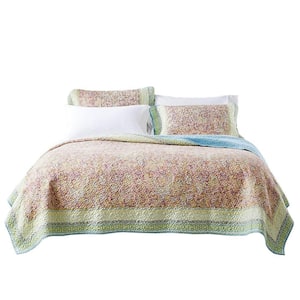 3-Piece Multicolor Solid King Size Cotton Quilt Set