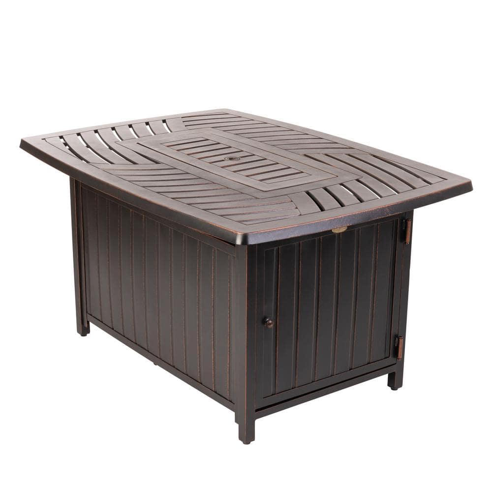 Bravos Antique Bronze Rectangular Aluminum Gas Fire Pit Table