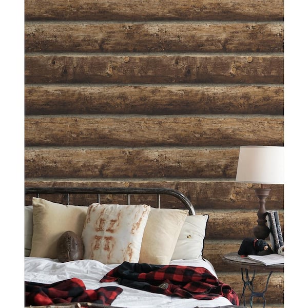 Walnut Faux Log Cabin Prepasted Paper Wallpaper Roll