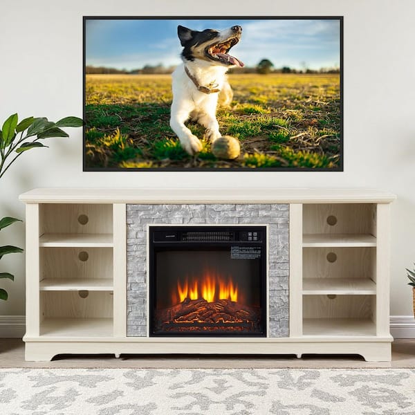 65 in. Freestanding TV Stand Media Console Table with 23 in. Fireplace Insert, for TV up to 70 in., White