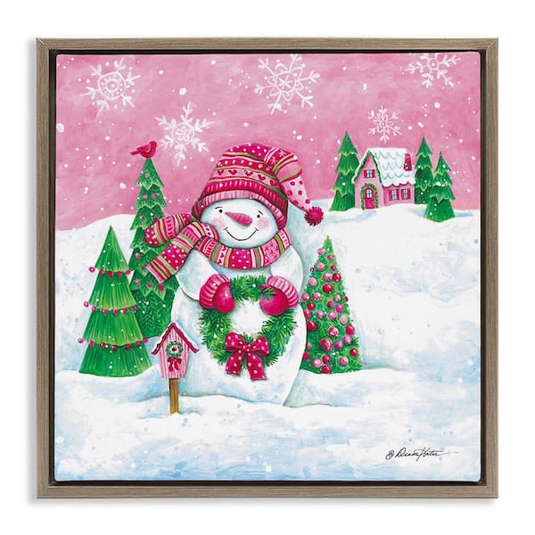 Stupell Industries Scenic Winter Snowman by Diane Kater 1 Piece Floater Frame Graphic Print Nature Poster Art Print 18 in. x 18 in.