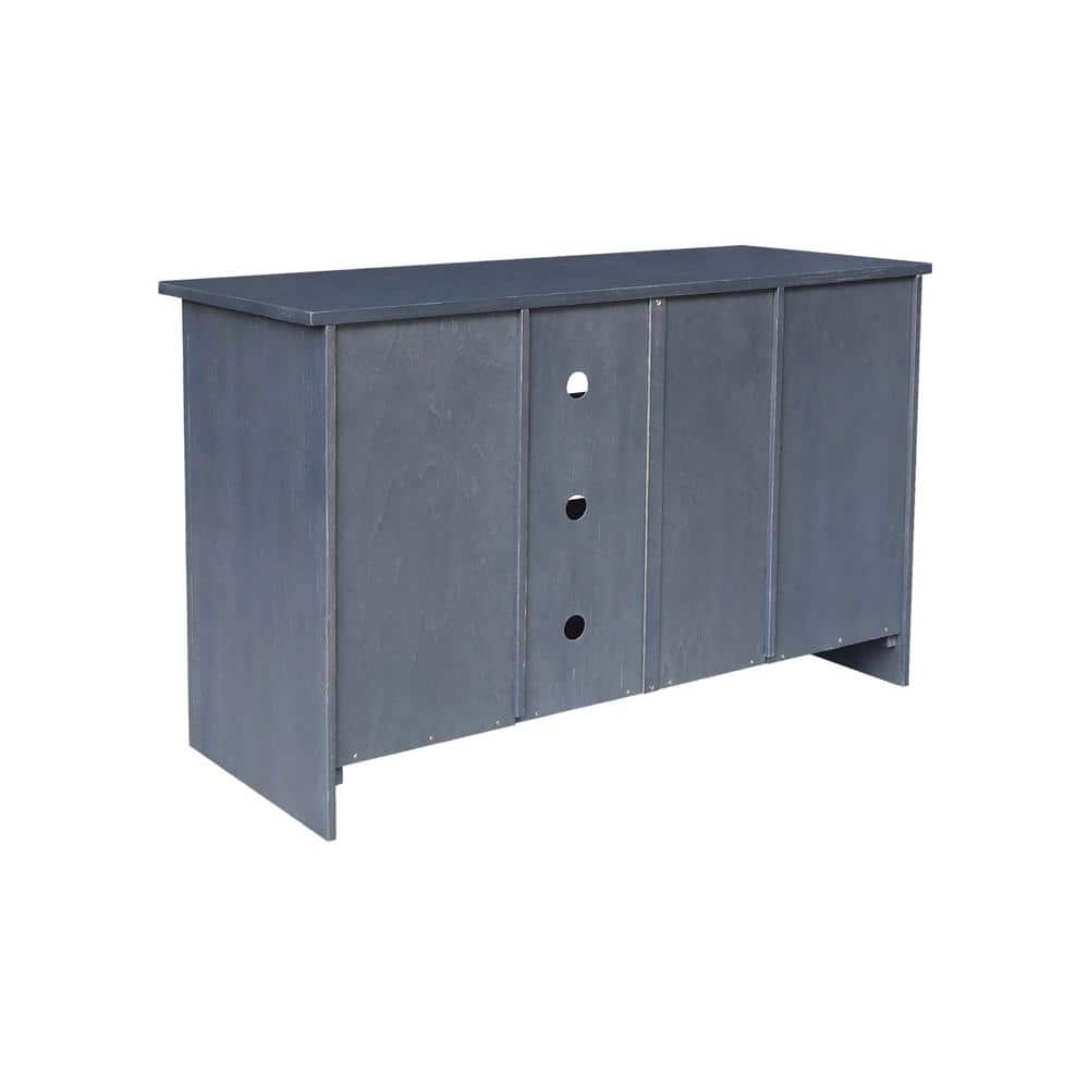 Heather Grey-Antique Solid Wood TV Stand with Cabinet Storage