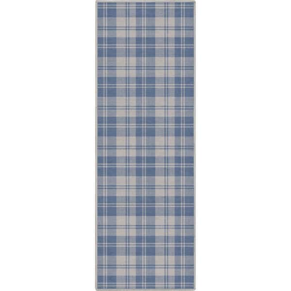Blue 2 ft. x 5 ft. Runner Apollo Plaid Farmhouse Geometric Area Rug
