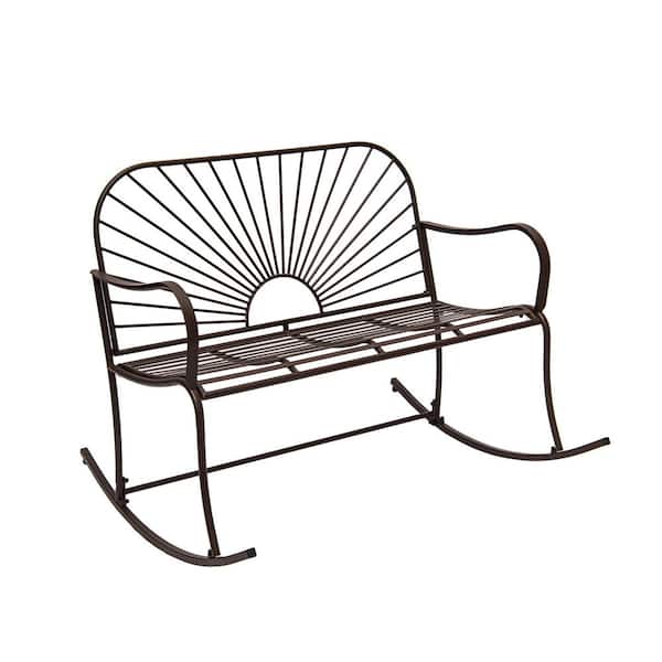 Sun Pattern Series 44.5 in. 2-Person Brown Metal Outdoor Rocking Bench