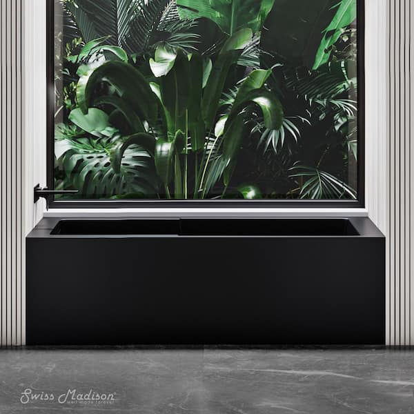 Voltaire 60 x 30 Skirted Left Drain Soaking Apron Bathtub in Matte Black with Integrated Overflow, Armrest, and Drain