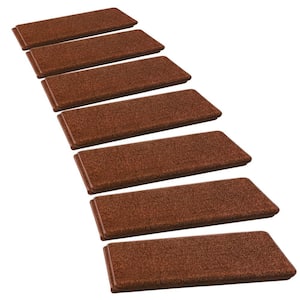 Brown 9.5 in. x 30 in. x 1.2 in. Bullnose Polypropylene Indoor Non-slip Carpet Stair Tread Cover (Set of 14)