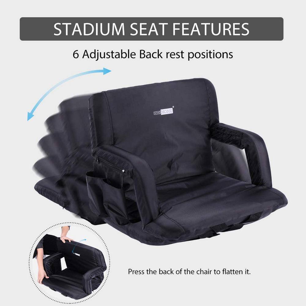Black 20'' Portable Reclining Stadium Seat Chairs with Armrests, Set of 2