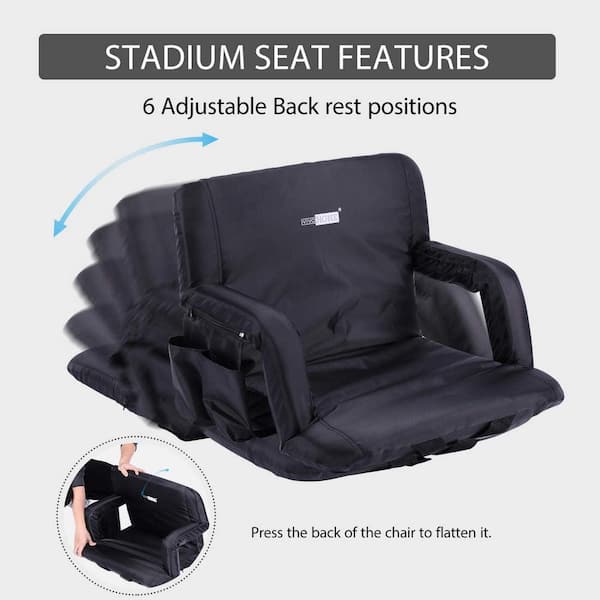 Stadium Seat Chair, 2 Pack- Bleacher Cushions with Padded Back Support, Armrests, 6 Reclining Positions and Portable Carry Straps by Home-Complete