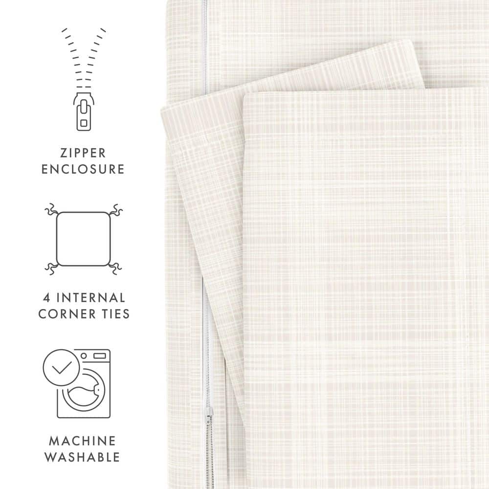 Ray Twin/Twin XL Beige Plaid Microfiber Duvet Cover Set