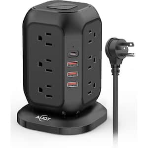10 ft. Extension Cord Power Strip with 1 USB C Port, AiJoy Surge Protector with 12 AC Outlet and 3 USB Ports, Black