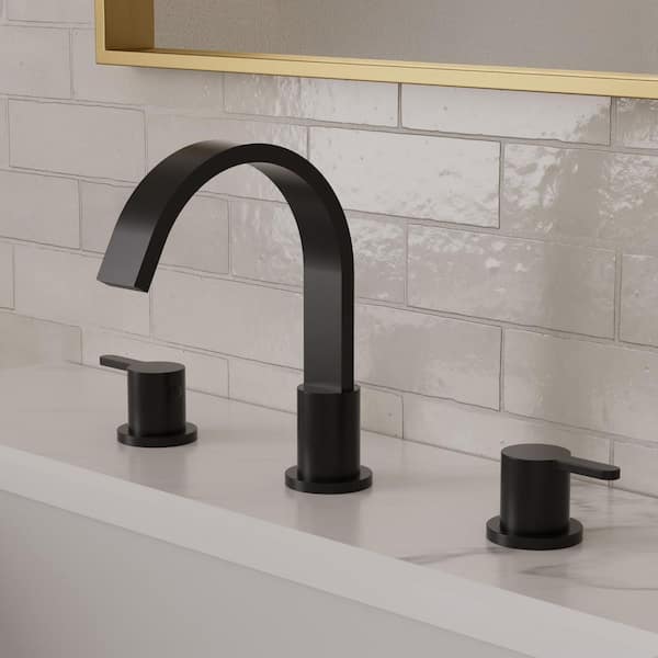 Waterfall 3-Hole High-Arc 8 in. Widespread Double Handle Bathroom Faucet 1.2 GPM in Matte Black with Pop-Up Drain