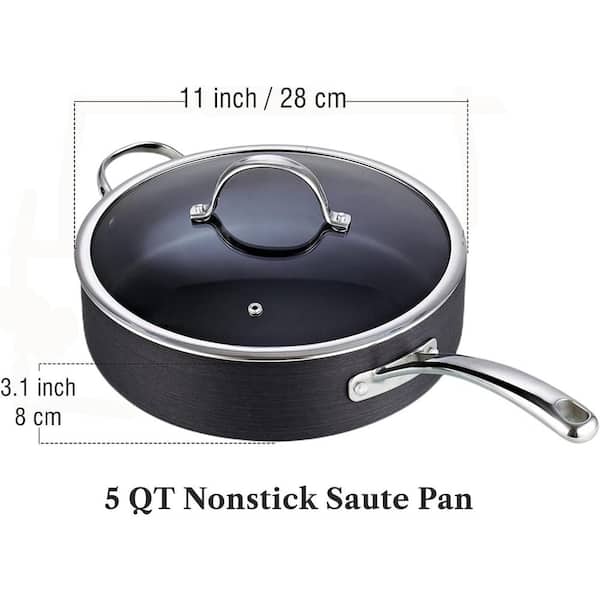 12 Inch Nonstick Deep Frying Pan, 5Qt Non Stick Saute Pan With Lid
