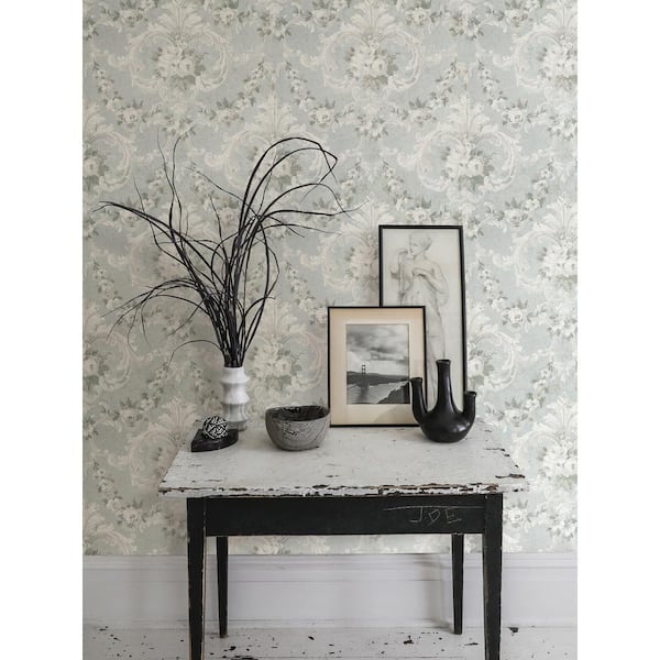 This Old Hudson Vintage Blue Rose Damask Wallpaper