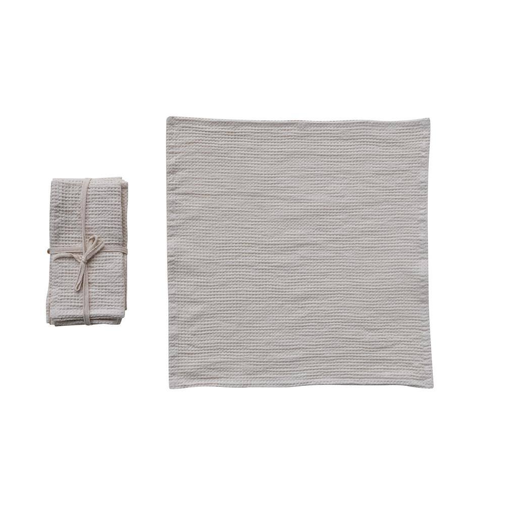 Cream Woven Linen and Cotton Waffle Napkins, Set of 4